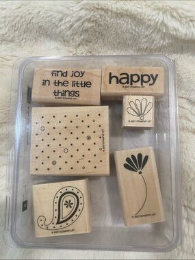 Stampin' Up! Wood Rubber Stamp Set - Natural Beige & Black Designs